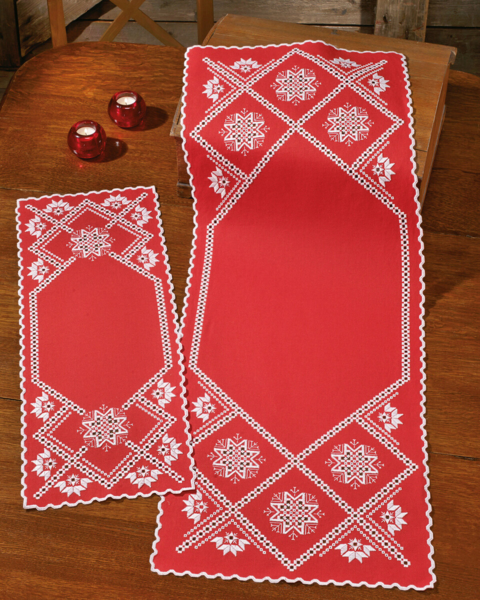 Broderisett Hardanger snøfnugg 40 x 105 cm