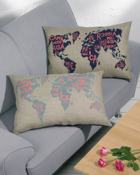 Broderisett Verdenskart gråblå 68 x 46 cm