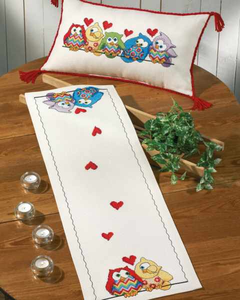 Broderisett Ugler på rad 60 x 35 cm