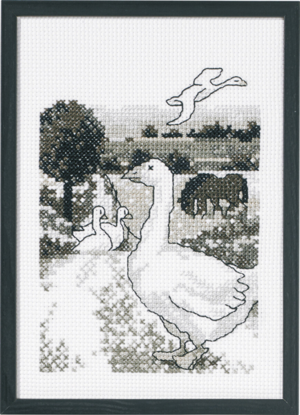 Broderisett Gjess på marken 20 x 29 cm