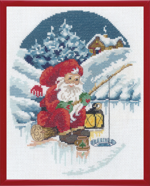 Broderisett Nisse som fisker R5798 20 x 25 cm
