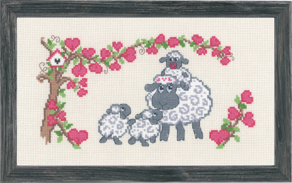Broderisett Sauefamilie 16 x 28 cm