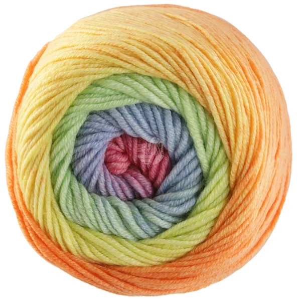 Lana Grossa Cool Wool Big Color 4036 Grågrønn/grønngul/oransje/syrin/lysegrå