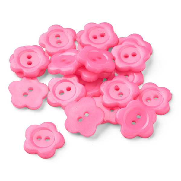 HobbyArts Plastknapper Pink Blomst 15 mm, 20 stk
