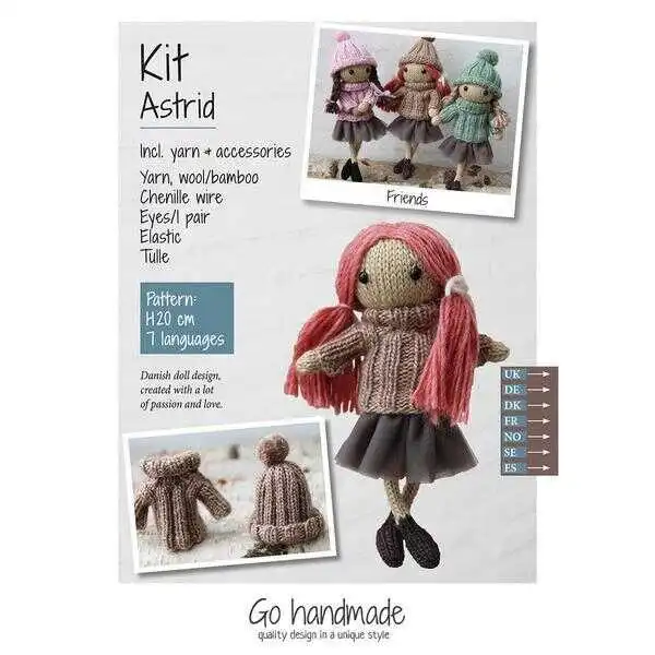Go Handmade strikkesett Astrid Rødt hår / brun kjole / tyllskjørt