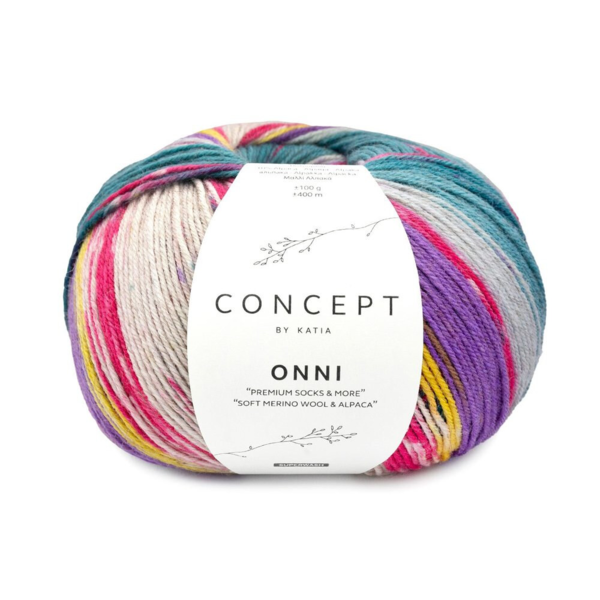 Katia Concept Onni Socks 405 Grønnblå-Fuksia-Sitrongul