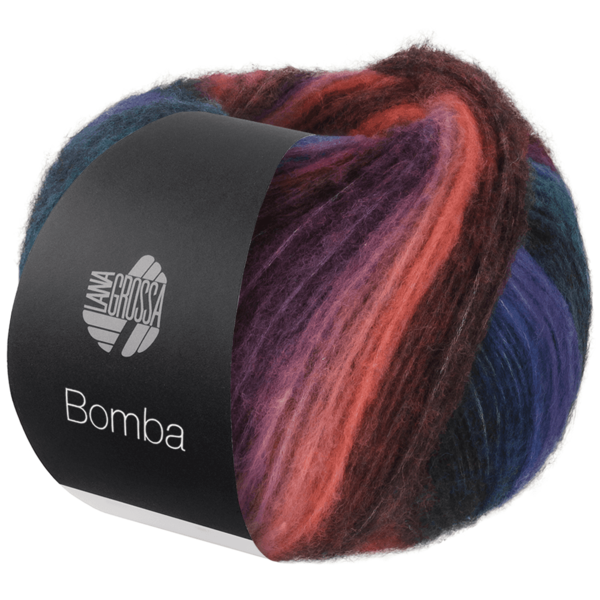 Lana Grossa Bomba 03 Laks/grårød/mørkelilla/turkisblå/petrolblå/kongeblå