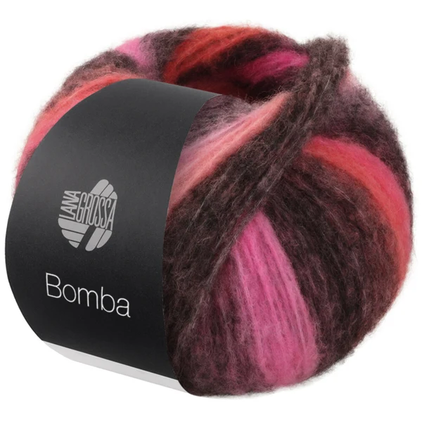Lana Grossa Bomba 02 Rosa/pink/koral/bjørnebær/grårød/grårosa/mørkegrå