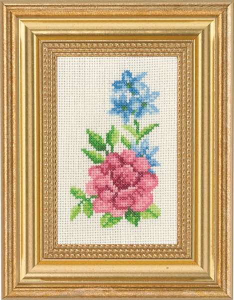 Broderisett Rose og blå blomster 9 x 14 cm