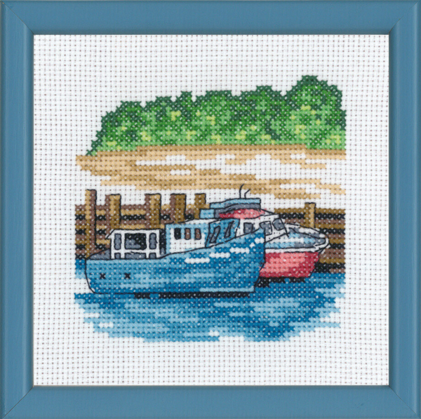 Broderisett Blå motorbåter R5592 13 x 13 cm