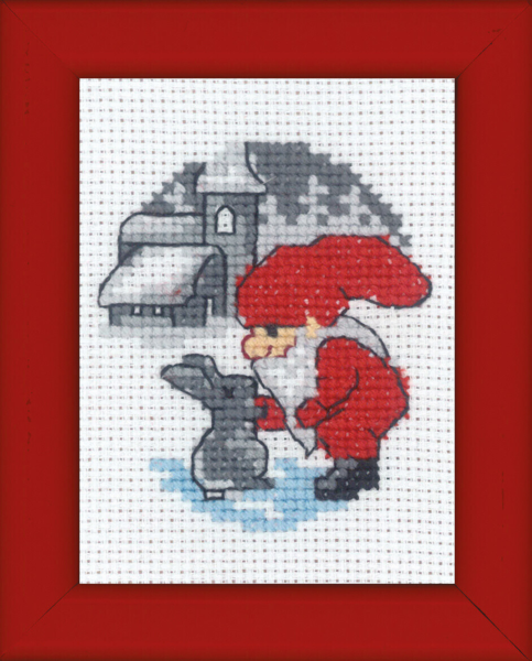 Broderisett Kanin & Nisse julebilde 6 x 8 cm