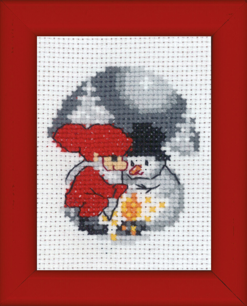 Broderisett Snømann og Nisse bilde 6 x 8 cm