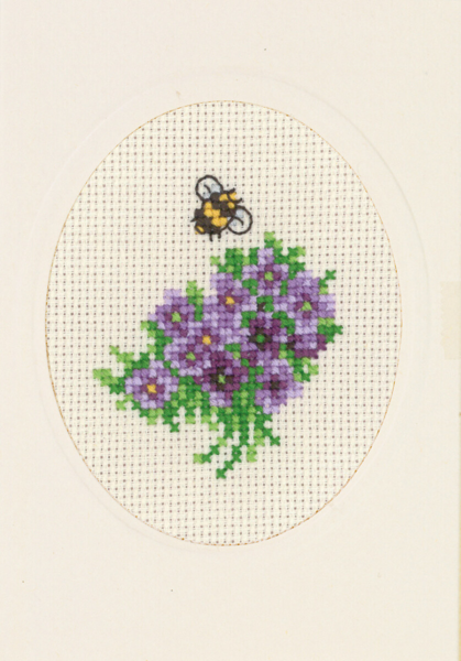 Broderisett Blomsterkort fioler 9 x 13 cm