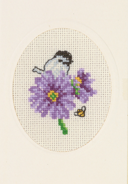 Broderisett Blomsterkort lilla 9 x 13 cm