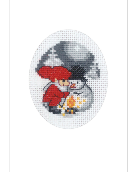 Broderisett Snømann og Nisse julekort 9 x 13 cm
