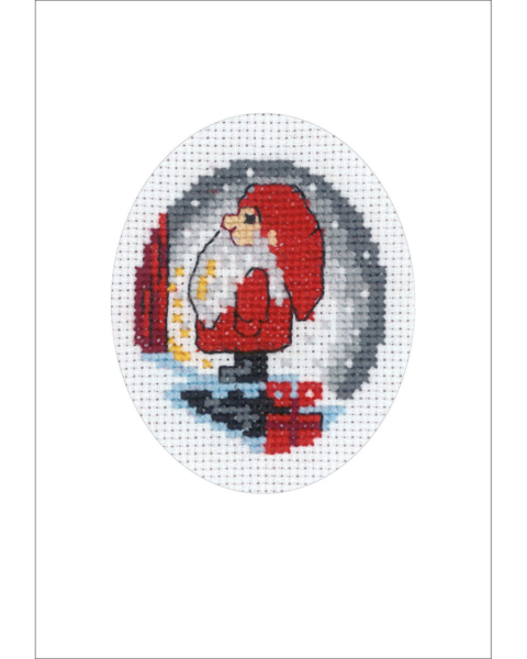 Broderisett Nisse på trapp julekort 9 x 13 cm