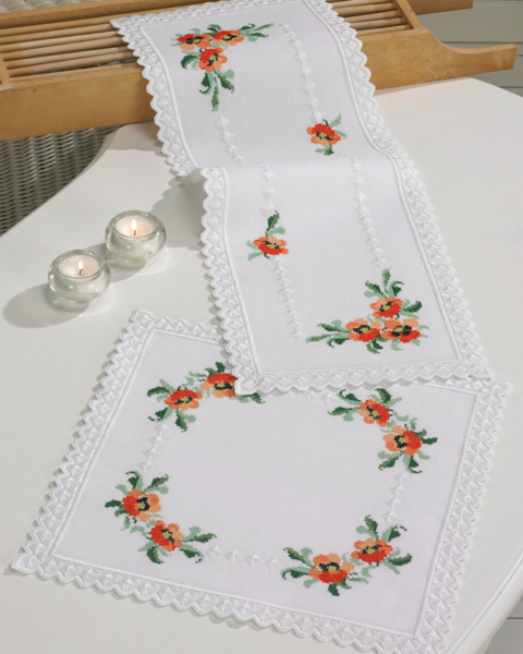 Broderisett Valmuer 28 x 68 cm