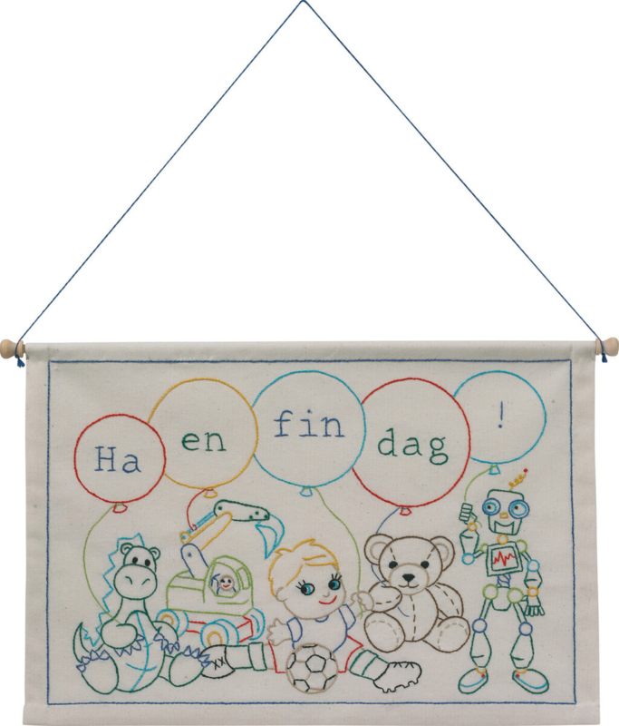 Broderisett Ha en fin dag gutt 27 x 40 cm