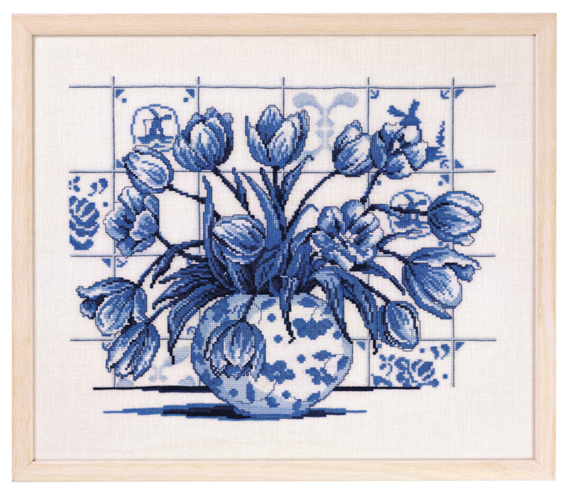 Broderisett Indigo Tulipaner 39 x 46 cm
