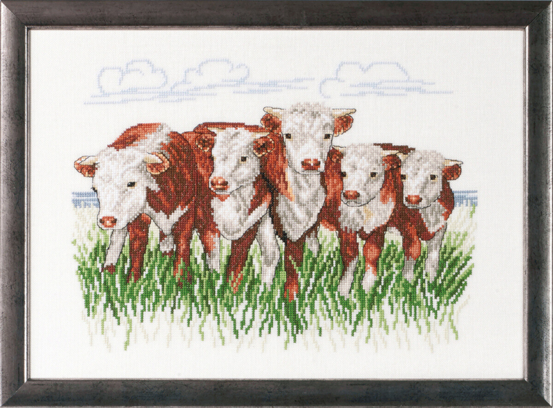 Broderisett Hereford kyr R/5344 41 x 29 cm
