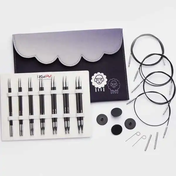 KnitPro Karbonz Utskiftbare Rundpinner Sett Deluxe