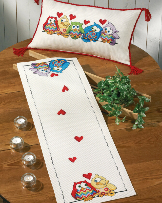 Broderisett Ugler på rad 60 x 35 cm