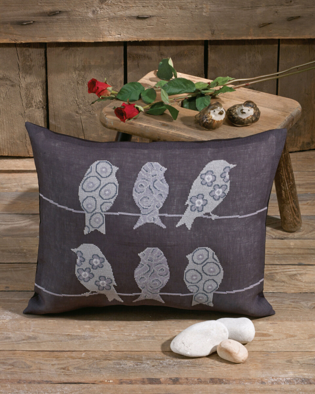 Broderisett Fugler på lin 50 x 40 cm