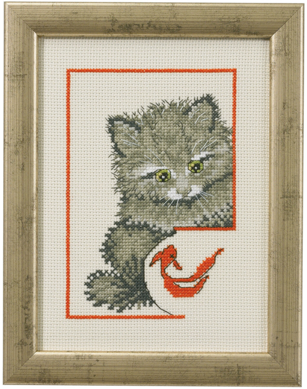 Broderisett Kattunge m/ slørhale R5359 15 x 20 cm