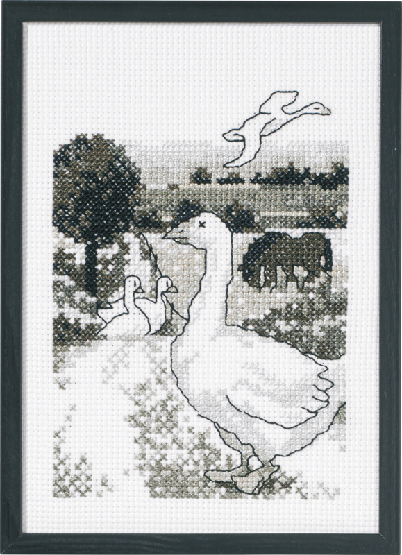 Broderisett Gjess på marken 20 x 29 cm