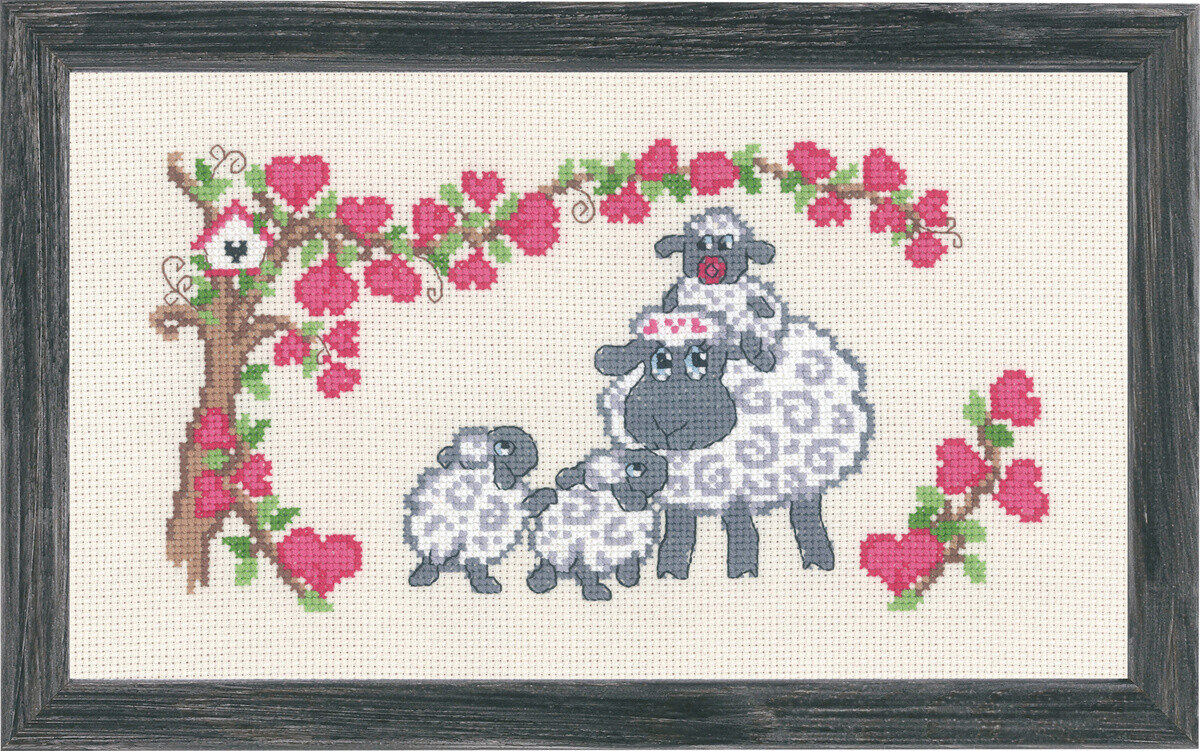 Broderisett Sauefamilie 16 x 28 cm