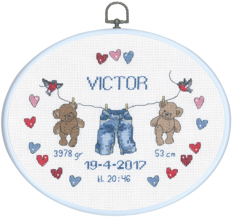 Broderisett Dåpstavle Victor M/R 20 x 26 cm
