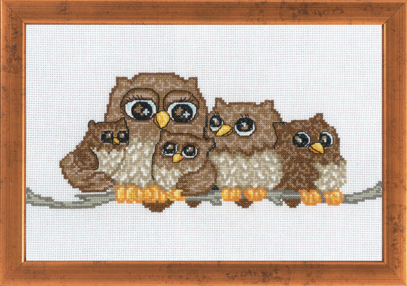 Broderisett Uglefamilie 29 x 19 cm