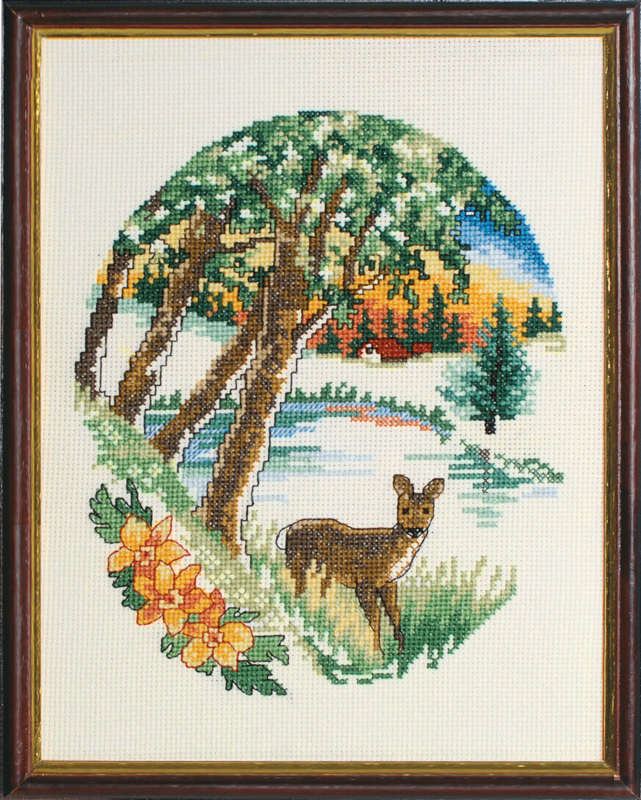 Broderisett Rådyr ved sjø 22 x 26 cm