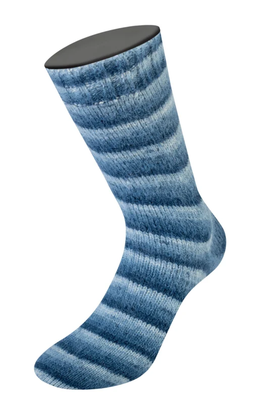Lana Grossa Cosy Socks Soft Stripes 106 Svartblå/gråblå/røykblå/hvitblå