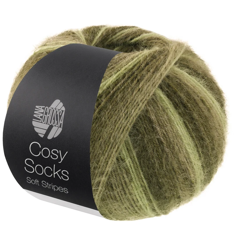 Lana Grossa Cosy Socks Soft Stripes 107 Lysegrønn/resedagrønn/grågrønn/mosegrønn