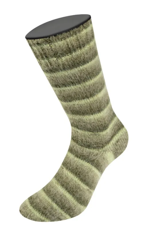 Lana Grossa Cosy Socks Soft Stripes 107 Lysegrønn/resedagrønn/grågrønn/mosegrønn