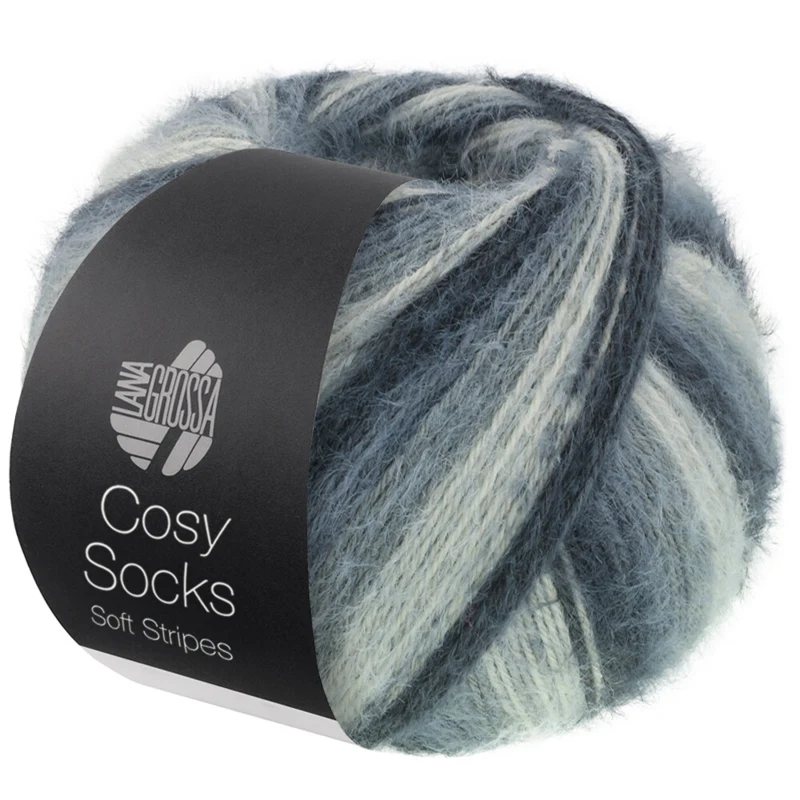 Lana Grossa Cosy Socks Soft Stripes 104 Antrasitt/mørkegrå/musegrå/lysegrå