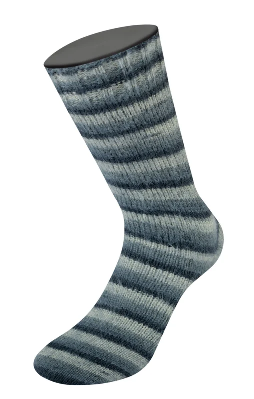 Lana Grossa Cosy Socks Soft Stripes 104 Antrasitt/mørkegrå/musegrå/lysegrå