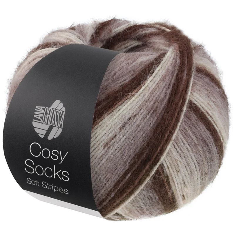 Lana Grossa Cosy Socks Soft Stripes 103 Mokka/gråbrun/beige/krem
