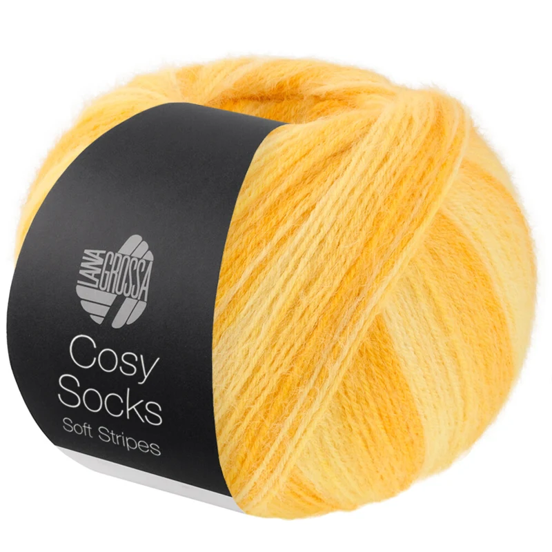 Lana Grossa Cosy Socks Soft Stripes 111 Gul/eggeplommegul/safrangul