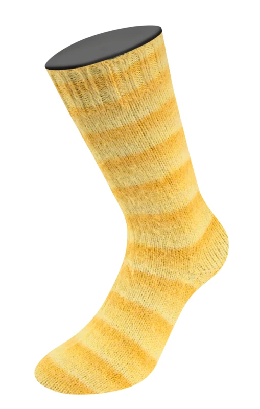 Lana Grossa Cosy Socks Soft Stripes 111 Gul/eggeplommegul/safrangul