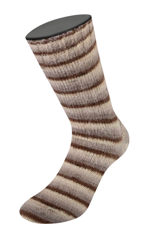 Lana Grossa Cosy Socks Soft Stripes 103 Mokka/gråbrun/beige/krem