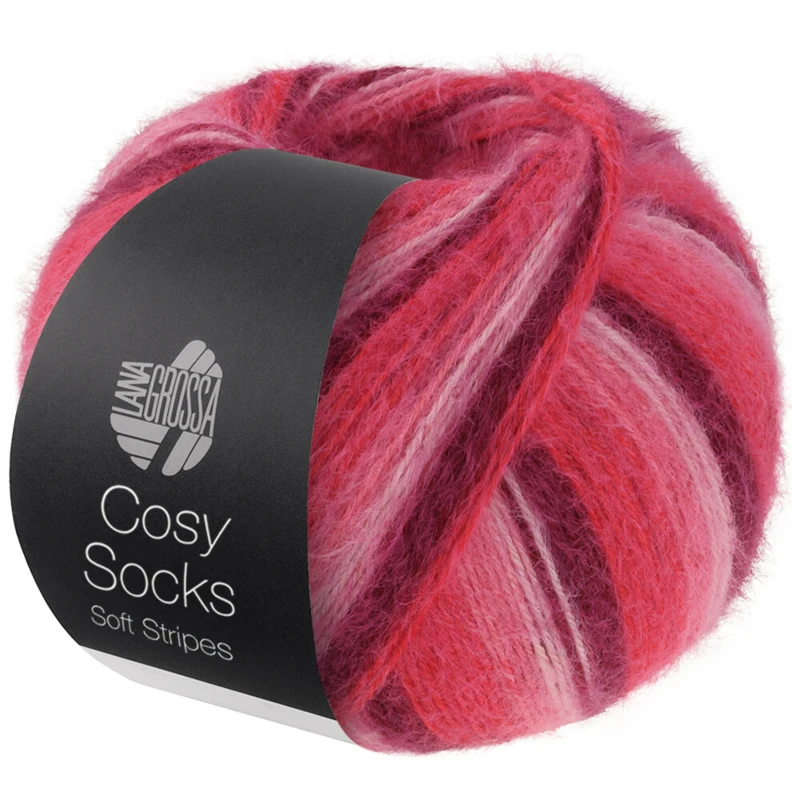 Lana Grossa Cosy Socks Soft Stripes 105 Bordeaux/rosa/bringebær/rosa