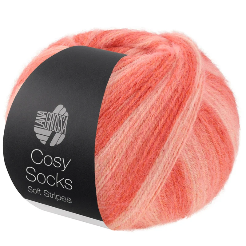 Lana Grossa Cosy Socks Soft Stripes 113 Laks/lakserød/korall