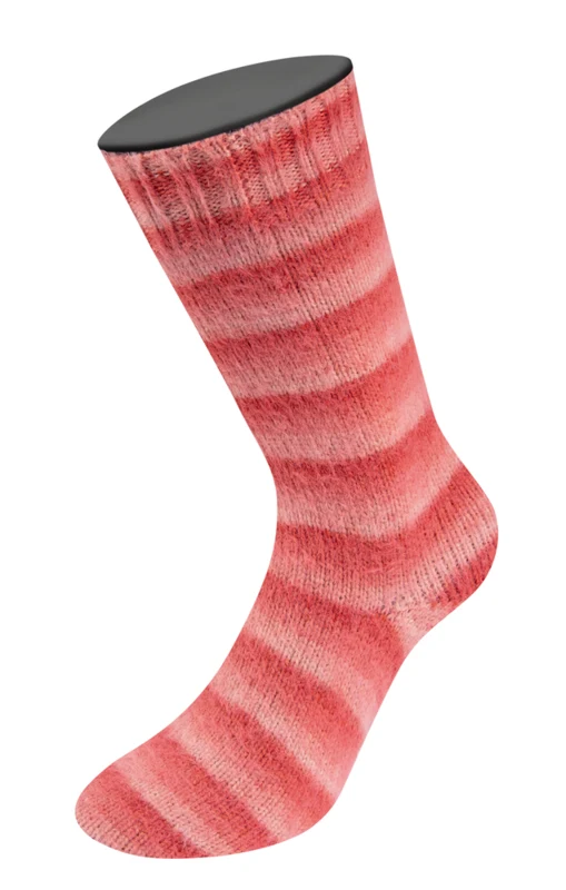 Lana Grossa Cosy Socks Soft Stripes 113 Laks/lakserød/korall