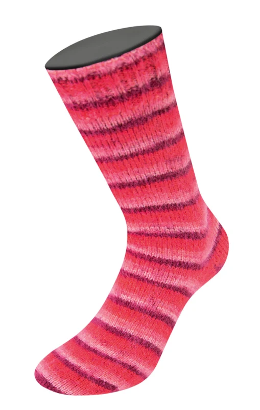 Lana Grossa Cosy Socks Soft Stripes 105 Bordeaux/rosa/bringebær/rosa
