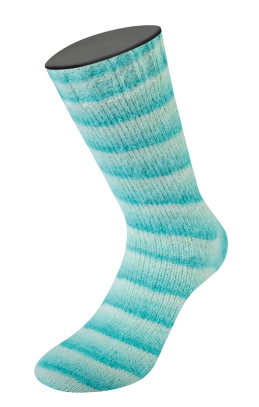 Lana Grossa Cosy Socks Soft Stripes 102 Jade/lysegrønn/hvitgrønn/råhvit