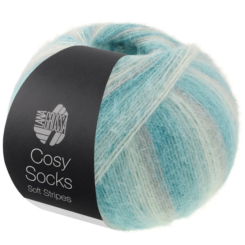 Lana Grossa Cosy Socks Soft Stripes 110 Lysegrå/mintgrønn/mintturkis/turkis/lys petrol