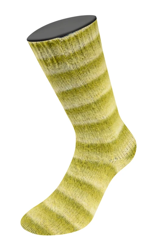 Lana Grossa Cosy Socks Soft Stripes 116 Lime/pistasj/lys oliven