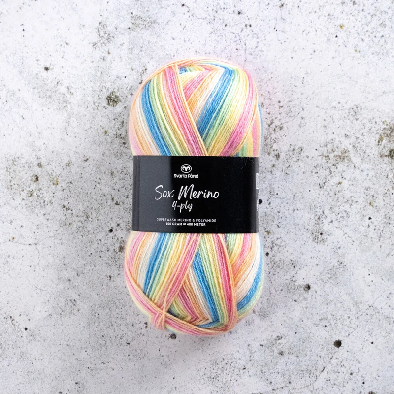 Svarta Fåret Sox Merino 4 ply 25 Dempet regnbue